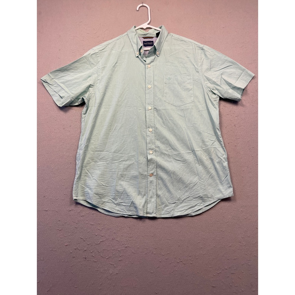 Dockers Shirt Button Down Cotton Blend Gingham Green White Large Mens